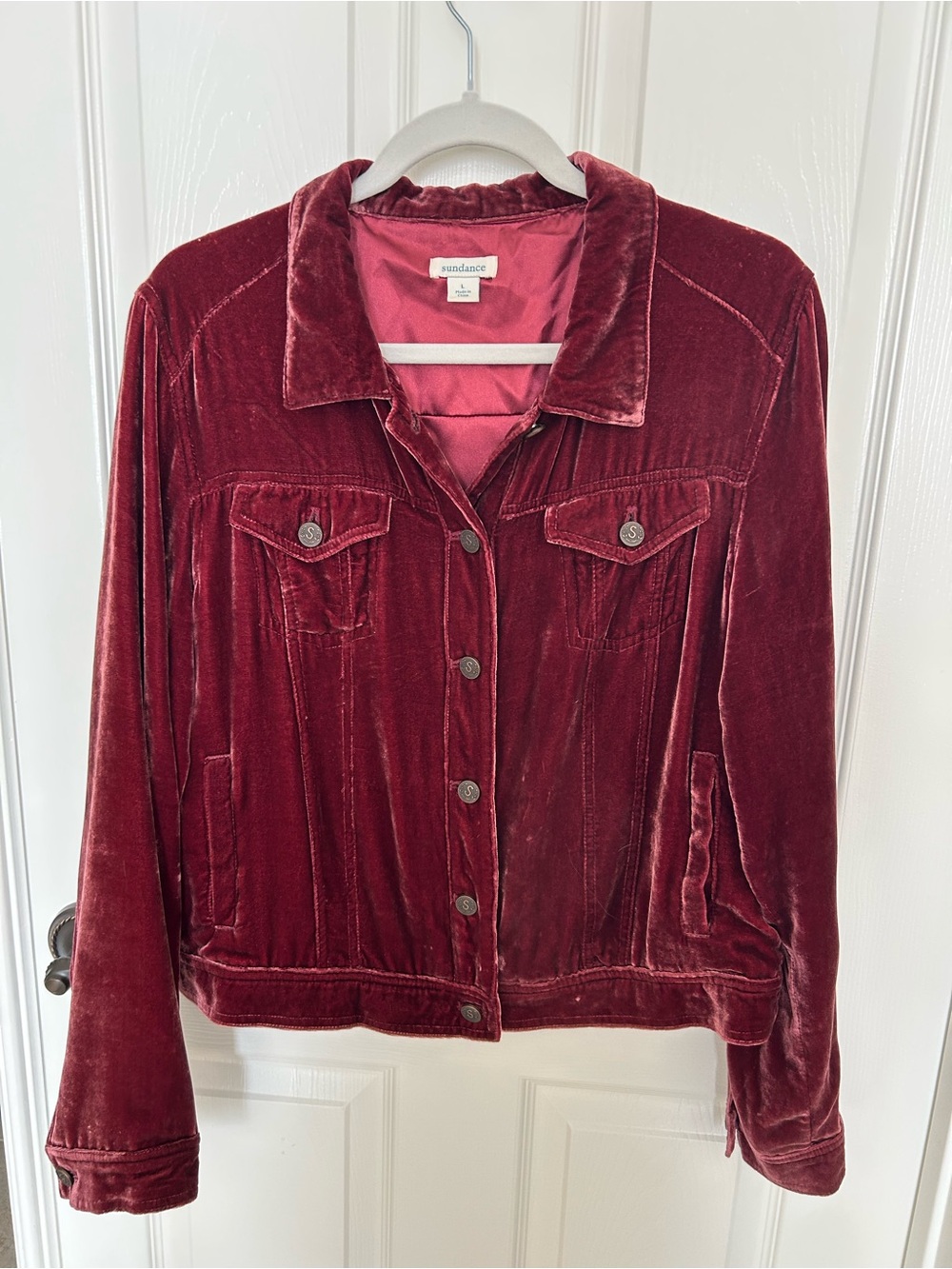 Sundance Velvet Trucker Jacket - Deep Wine, Size Large